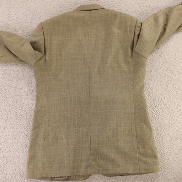 VINTAGE Tweed Jacket M Green Brown‎ Houndstooth Over Check 100% Wool Blazer 42L - Picture 10 of 16